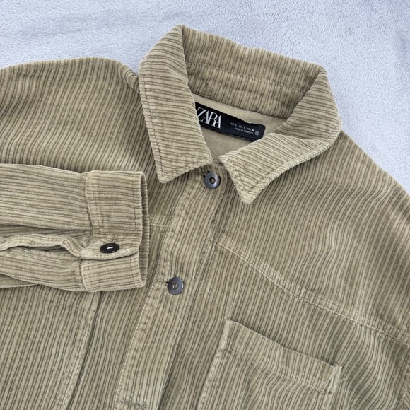 Zara Jackets & Blazers - Zara Corduroy Shirt Jacket Olive Green Raw‎ Hem Shacket 100%Cotton Womens Size L